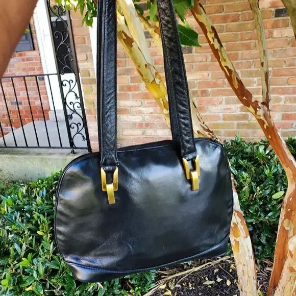 Vintage PERLINA New York Drop Handle Leather Shoulder Bag